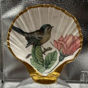 Decorative Shell with Bird and Rose Design